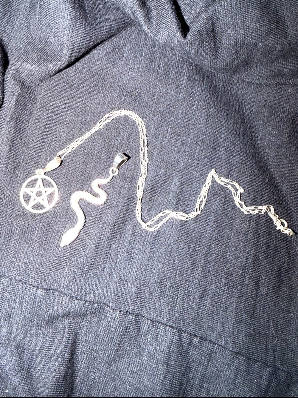 Silver Snake Pendant Necklace with Pentagram Charm